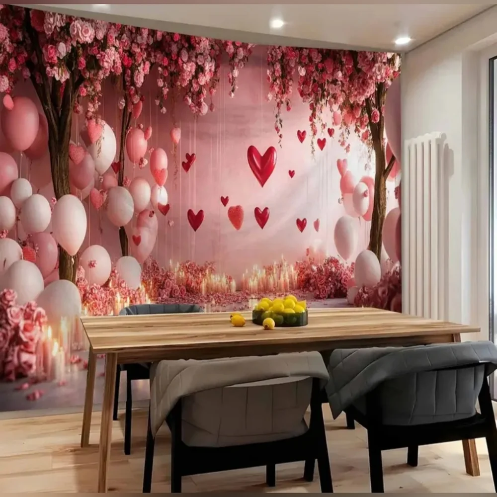 Pink Red Floral Heart Romantic Party Backdrop Tapestry 78x59 NEW V4
